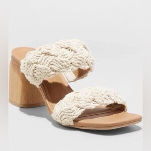 EUC Universal Thread Neutral Cream Braided Strap Block Heel Sandals Size 11